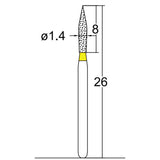033.14EF1, Conical Pointed, 1.4 mm Dia,  Extra Fine Grit Diamond Bur, 5 per pack - Osung USA