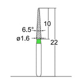 164.16C1, Conical Pointed, Slender, 1.6 mm Dia,  Coarse Grit Diamond Bur, 5 per pack - Osung USA