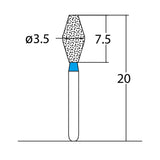 037.35M1, Double Conical, Symetrical, Short, 3.5 mm Dia,  Medium Grit Diamond Bur, 5 per pack - Osung USA