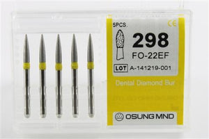 Diamond Burs, Flame Ogival Shape, Xtra Fine Grit Multi-Use 298Fo-22Ef - Osung USA