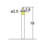159.25EF1, Conical Pointed, 2.5 mm Dia,  Extra Fine Grit Diamond Bur, 5 per pack - Osung USA