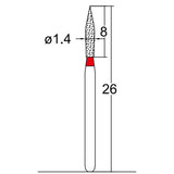 033.14F1, Conical Pointed, 1.4 mm Dia,  Fine Grit Diamond Bur, 5 per pack - Osung USA