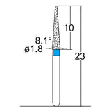 164.18M1, Conical Pointed, Slender, 1.8 mm Dia,  Medium Grit Diamond Bur, 5 per pack - Osung USA