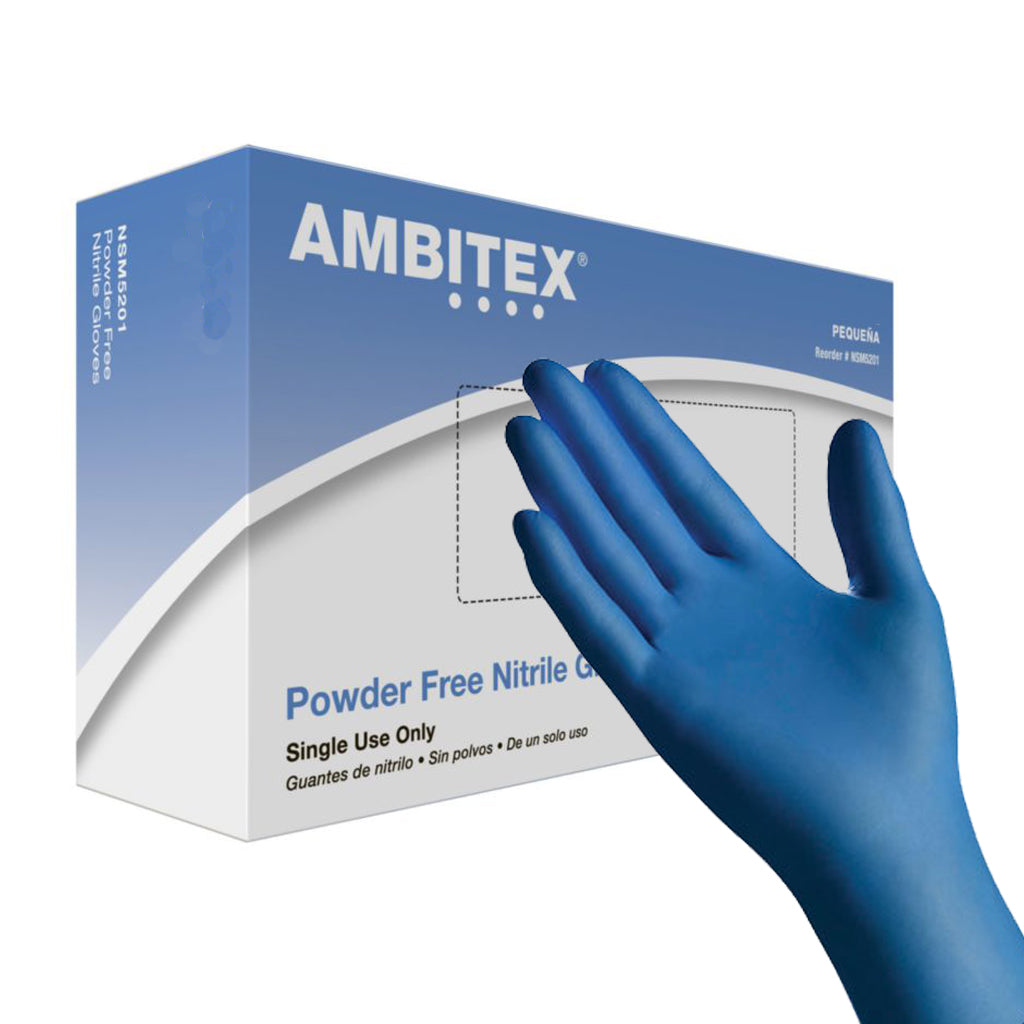 Ambitex N5201 Series Powder Free Blue Nitrile Gloves, Extra Large, 100