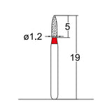 245.12F1, Cylindrical, Ogival End, 1.2 mm Dia,  Fine Grit Diamond Bur, 5 per pack - Osung USA