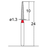 245.13F1, Cylindrical, Ogival End, 1.3 mm Dia,  Fine Grit Diamond Bur, 5 per pack - Osung USA