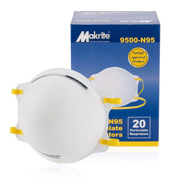 MAKRITE 9500 N95 Disposable Respirator NIOSH-Approved Molded Face Mask 20Pcs/Pack - Osung USA
